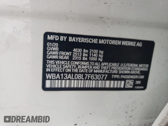 2020 BMW 2 Series M235i xDrive with VIN WBA13AL08L7F63077, listed as a Copart auction lot 50661825 with 44,879 mi miles and Salvage Title. Bid and sale history available at carsss.com. Image 14.