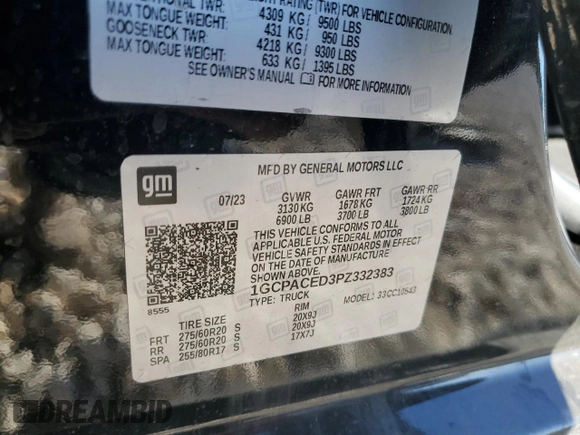 2023 Chevrolet Silverado 1500 LT with VIN 1GCPACED3PZ332383, listed as a Copart auction lot 79475424 with 24,833 mi miles and Salvage Title. Bid and sale history available at DreamBid. Image 14.