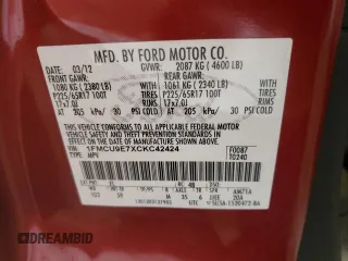 2012 Ford Escape Limited with VIN 1FMCU9E7XCKC42424, listed as a Copart auction lot 60228695 with 157,795 mi miles and Non repairable. Bid and sale history available at DreamBid. Image 12.