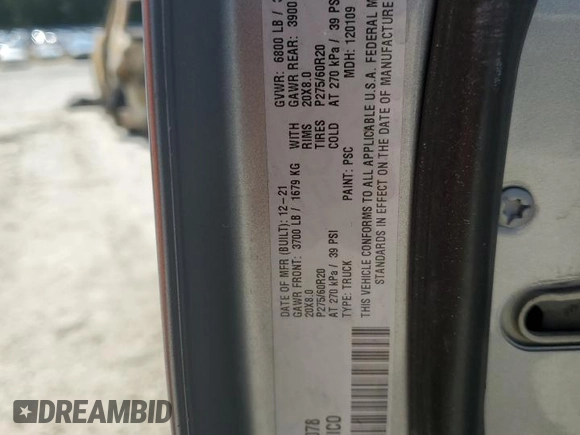 2022 Ram 1500 Tradesman z VIN 3C6RR6KT3NG196078, wystawiony jako Copart lot #78220764 z przebiegiem 50 794 mil mil oraz Szkoda całkowita • Salvage title. Historia ofert i sprzedaży dostępna na DreamBid. Obrazek 12.
