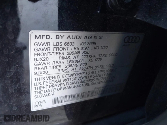 2017 Audi Q7 Prestige z VIN WA1VAAF77HD031953, wystawiony jako IAAI lot #41861647 z przebiegiem 71 335 mil mil oraz . Historia ofert i sprzedaży dostępna na DreamBid. Obrazek 9.