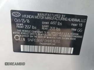 2017 Hyundai Sonata Sport with VIN 5NPE34AF0HH518213, listed as a Copart auction lot 56389755 with 123,244 mi miles and Salvage Title. Bid and sale history available at DreamBid. Image 12.