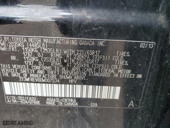 2013 Toyota RAV4 XLE with VIN 2T3WFREV0DW007534, listed as a Copart auction lot 50452945 with NaN miles and Salvage Title. Bid and sale history available at carsss.com. Image 15.