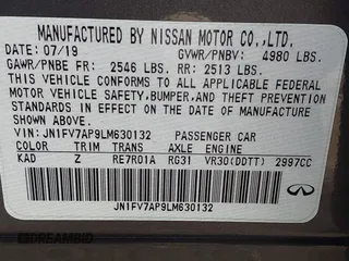 2020 Infiniti Q50 Red Sport 400 with VIN JN1FV7AP9LM630132, listed as a IAAI auction lot 41794185 with 20,049 mi miles and . Bid and sale history available at carsss.com. Image 9.