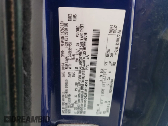 2014 Ford Escape SE with VIN 1FMCU0G92EUE34518, listed as a Copart auction lot 52331185 with 217,010 mi miles and Clean Title. Bid and sale history available at carsss.com. Image 13.