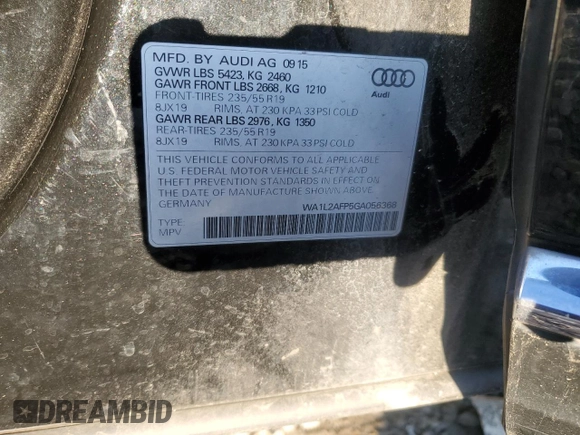 2016 Audi Q5 Premium Plus with VIN WA1L2AFP5GA056368, listed as a Copart auction lot 88141915 with 91,443 mi miles and Clean Title. Bid and sale history available at carsss.com. Image 14.