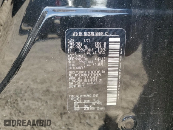 2021 Nissan Armada SV with VIN JN8AY2AC6M9147611, listed as a Copart auction lot 84439934 with Not Provided miles and Salvage Title. Bid and sale history available at carsss.com. Image 14.