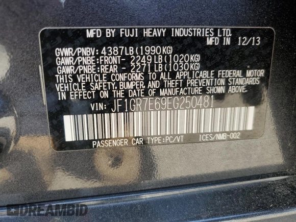 2014 Subaru WRX WRX z VIN JF1GR7E69EG250481, wystawiony jako Copart lot #57390635 z przebiegiem 49 720 mil mil oraz Czysty tytuł • Clean title. Historia ofert i sprzedaży dostępna na DreamBid. Obrazek 12.