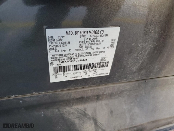 2019 Ford Explorer XLT with VIN 1FM5K7D81KGB39049, listed as a Copart auction lot 82164554 with 81,366 mi miles and Salvage Title. Bid and sale history available at carsss.com. Image 15.