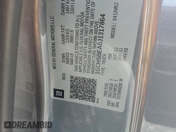 2018 Chevrolet Colorado 2WD Work Truck z VIN 1GCHSBEA0J1317864, wystawiony jako Copart lot #54306275 z przebiegiem 76 169 mil mil oraz Szkoda całkowita • Salvage title. Historia ofert i sprzedaży dostępna na DreamBid. Obrazek 12.