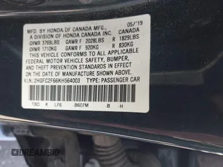 2019 Honda Civic Sedan LX with VIN 2HGFC2F66KH564003, listed as a IAAI auction lot 41675239 with 43,947 mi miles. Bid and sale history available at carsss.com. Image 9.