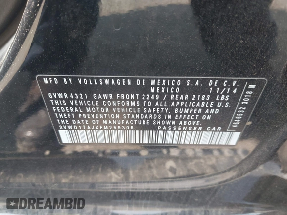 2015 Volkswagen Jetta SE z VIN 3VWD17AJXFM259306, wystawiony jako IAAI lot #42418042 z przebiegiem 199 780 mil mil oraz . Historia ofert i sprzedaży dostępna na DreamBid. Obrazek 9.