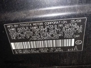 2008 Lexus IS with VIN JTHBK262085076032, listed as a IAAI auction lot 41839802 with 184,279 mi miles. Bid and sale history available at carsss.com. Image 9.