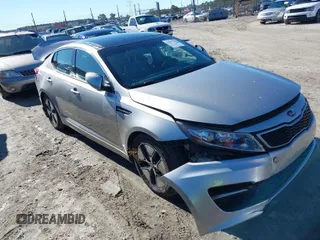 2013 Kia Optima Hybrid EX with VIN KNAGM4AD8D5039338, listed as a IAAI auction lot 41077342 with 1 mi miles. Bid and sale history available at carsss.com. Image 1.