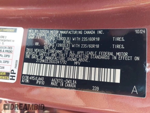 2025 Lexus NX 350h Luxury with VIN 2T2HKCEZ6SC041792, listed as a IAAI auction lot 42568589 with 13,469 mi miles and . Bid and sale history available at DreamBid. Image 9.