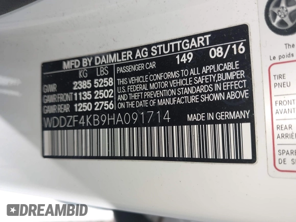 2017 Mercedes-Benz E 300 Luxury with VIN WDDZF4KB9HA091714, listed as a IAAI auction lot 42038333 with 107,358 mi miles and . Bid and sale history available at DreamBid. Image 9.