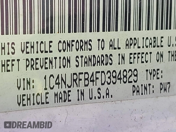 2015 Jeep Patriot Latitude with VIN 1C4NJRFB4FD394829, listed as a IAAI auction lot 42252571 with 113,071 mi miles and . Bid and sale history available at DreamBid. Image 9.