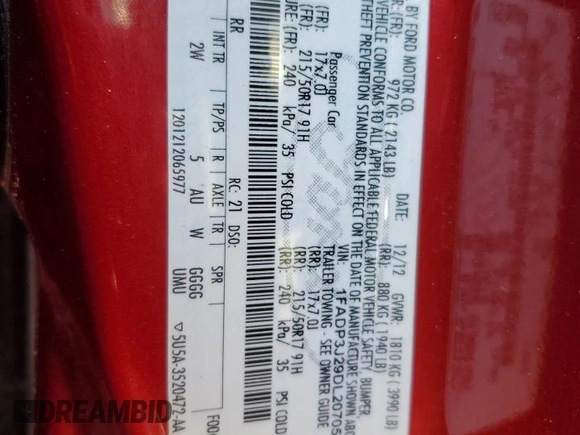 2013 Ford Focus Titanium with VIN 1FADP3J29DL207057, listed as a Copart auction lot 87192264 with 163,649 mi miles and Salvage Title. Bid and sale history available at carsss.com. Image 12.