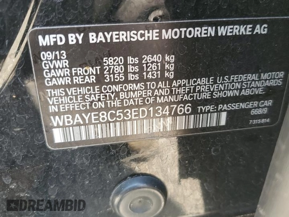 2014 BMW 7 Series ALPINA B7 with VIN WBAYE8C53ED134766, listed as a Copart auction lot 70822274 with 142,389 mi miles and Salvage Title. Bid and sale history available at carsss.com. Image 15.