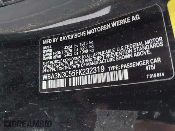 2015 BMW 4 Series 428i with VIN WBA3N3C55FK232319, listed as a IAAI auction lot 42136421 with 140,300 mi miles and . Bid and sale history available at DreamBid. Image 9.