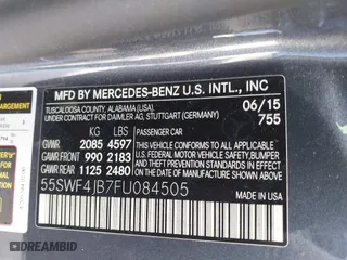2015 Mercedes-Benz C-Class C 300 with VIN 55SWF4JB7FU084505, listed as a IAAI auction lot 41932523 with 1 mi miles. Bid and sale history available at carsss.com. Image 9.
