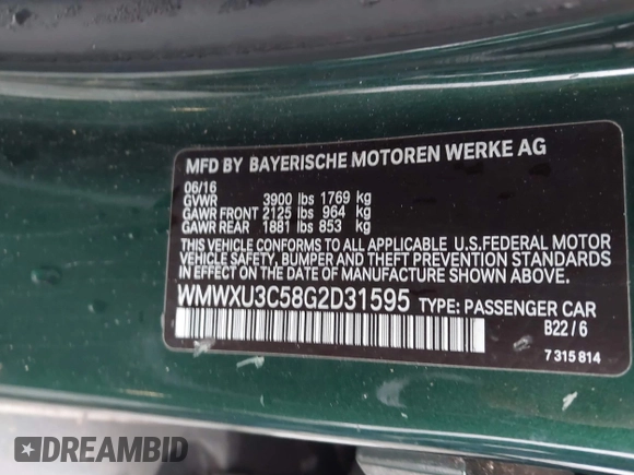 2016 MINI Cooper Hardtop 4 Door S with VIN WMWXU3C58G2D31595, listed as a IAAI auction lot 41267547 with 145,191 mi miles. Bid and sale history available at carsss.com. Image 9.