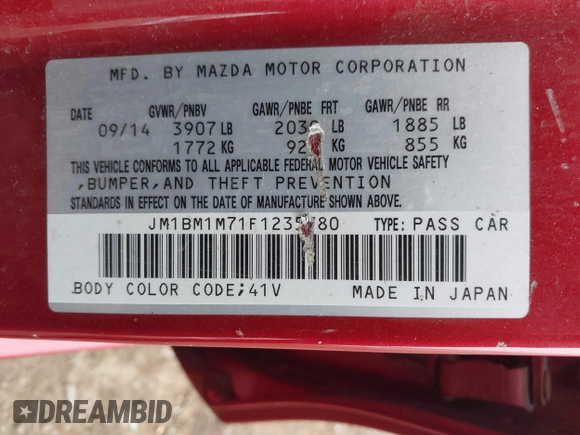 2015 Mazda 3 i Grand Touring with VIN JM1BM1M71F1235780, listed as a IAAI auction lot 42022521 with 140,038 mi miles and . Bid and sale history available at DreamBid. Image 9.