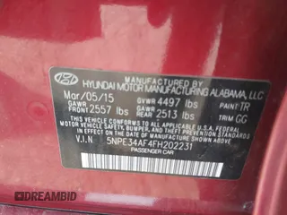 2015 Hyundai Sonata Limited with VIN 5NPE34AF4FH202231, listed as a IAAI auction lot 40904070 with 138,366 mi miles and . Bid and sale history available at carsss.com. Image 9.