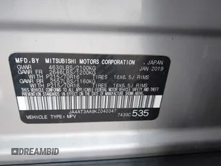 2019 Mitsubishi Eclipse Cross ES z VIN JA4AT3AA9KZ040347, wystawiony jako IAAI lot #41830375 z przebiegiem 145 510 mil mil oraz . Historia ofert i sprzedaży dostępna na DreamBid. Obrazek 9.