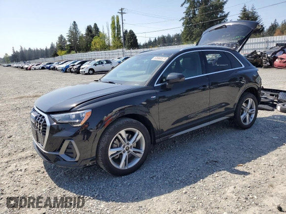 2022 Audi Q3 S line Premium with VIN WA1DECF37N1048323, listed as a Copart auction lot 53668575 with 27,493 mi miles and Salvage Title. Bid and sale history available at carsss.com. Image 1.