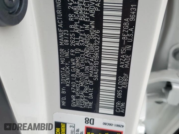 2024 Lexus ES 250 with VIN 58AD11D19RU012276, listed as a Copart auction lot 61096895 with 5,595 mi miles and Salvage title. Bid and sale history available at DreamBid. Image 13.
