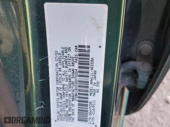 2003 Toyota Prius with VIN JT2BK18U530070204, listed as a Copart auction lot 89017765 with 102,511 mi miles and Salvage Title. Bid and sale history available at carsss.com. Image 12.