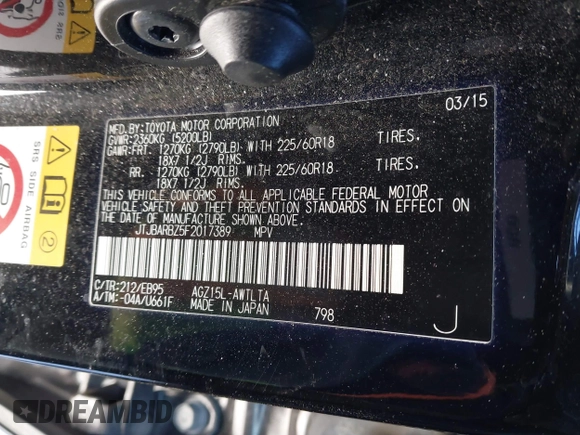 2015 Lexus NX 200t with VIN JTJBARBZ5F2017389, listed as a IAAI auction lot 41317357 with 183,399 mi miles. Bid and sale history available at carsss.com. Image 9.