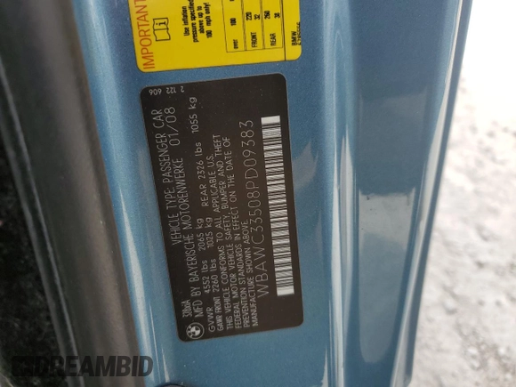 2008 BMW 3 Series 328xi z VIN WBAWC33508PD09383, wystawiony jako Copart lot #77994954 z przebiegiem 136 592 mil mil oraz Szkoda całkowita • Salvage title. Historia ofert i sprzedaży dostępna na DreamBid. Obrazek 13.