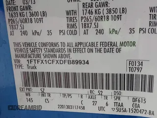 2013 Ford F-150 XL with VIN 1FTFX1CFXDFB89934, listed as a IAAI auction lot 41293885 with 147,871 mi miles. Bid and sale history available at carsss.com. Image 9.