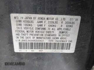 2006 Acura TSX with VIN JH4CL968X6C033437, listed as a IAAI auction lot 42160725 with 168,429 mi miles. Bid and sale history available at carsss.com. Image 9.