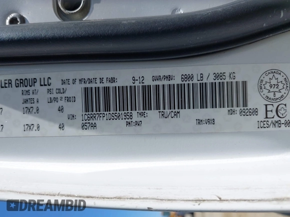 2013 Ram 1500 ST z VIN 1C6RR7FP1DS501958, wystawiony jako IAAI lot #42277368 z przebiegiem 215 477 mil mil oraz . Historia ofert i sprzedaży dostępna na DreamBid. Obrazek 9.