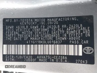 2020 Toyota Camry SE z VIN 4T1G11BK0LU016837, wystawiony jako IAAI lot #41313586 z przebiegiem Nie podano mil oraz . Historia ofert i sprzedaży dostępna na DreamBid. Obrazek 9.