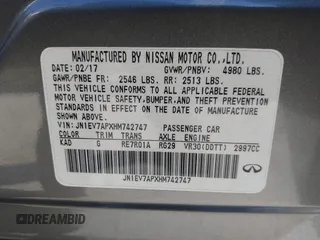 2017 Infiniti Q50 Signature Edition with VIN JN1EV7APXHM742747, listed as a IAAI auction lot 41278752 with 49,739 mi miles and . Bid and sale history available at DreamBid. Image 9.