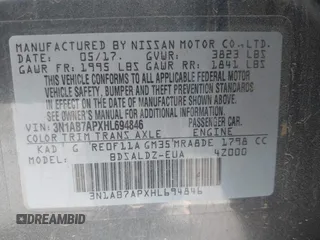 2017 Nissan Sentra SR with VIN 3N1AB7APXHL694846, listed as a IAAI auction lot 42148458 with 191,855 mi miles and . Bid and sale history available at DreamBid. Image 9.
