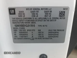 2012 GMC Acadia SLT2 z VIN 1GKKVSED1CJ317810, wystawiony jako Copart lot #70556124 z przebiegiem 178 663 mil mil oraz Szkody całkowita. Historia ofert i sprzedaży dostępna na DreamBid. Obrazek 13.