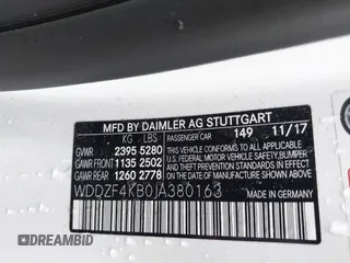 2018 Mercedes-Benz E-Class E 300 with VIN WDDZF4KB0JA380163, listed as a IAAI auction lot 42000543 with 75,314 mi miles. Bid and sale history available at carsss.com. Image 9.
