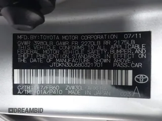 2011 Toyota Prius I z VIN JTDKN3DU6B0321701, wystawiony jako IAAI lot #41631688 z przebiegiem 127 987 mil mil oraz . Historia ofert i sprzedaży dostępna na DreamBid. Obrazek 9.