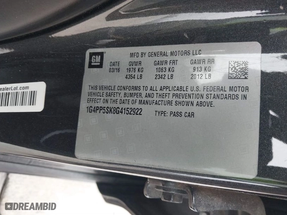 2016 Buick Verano with VIN 1G4PP5SK8G4152922, listed as a IAAI auction lot 41531274 with 103,947 mi miles. Bid and sale history available at carsss.com. Image 9.