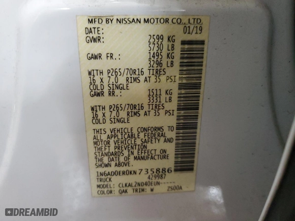 2019 Nissan Frontier SV with VIN 1N6AD0ER0KN735886, listed as a Copart auction lot 49829155 with 78,943 mi miles and Salvage Title. Bid and sale history available at carsss.com. Image 13.
