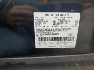 2017 Ford Explorer Sport with VIN 1FM5K8GT6HGE12579, listed as a Copart auction lot 54395055 with 59,955 mi miles and Salvage Title. Bid and sale history available at carsss.com. Image 13.