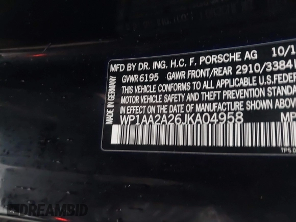 2018 Porsche Cayenne z VIN WP1AA2A26JKA04958, wystawiony jako IAAI lot #41477256 z przebiegiem 82 395 mil mil oraz . Historia ofert i sprzedaży dostępna na DreamBid. Obrazek 9.