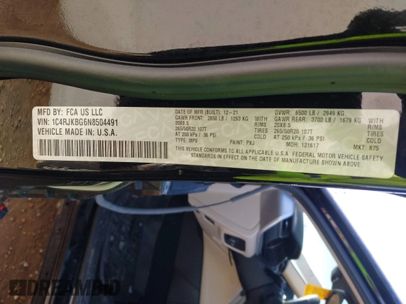2022 Jeep Grand Cherokee Limited с VIN 1C4RJKBG6N8504491, выставлен на аукционе IAAI как лот 41918150 с пробегом 66 392 миль миль и . История ставок и продаж доступна на DreamBid. Изображение 9.
