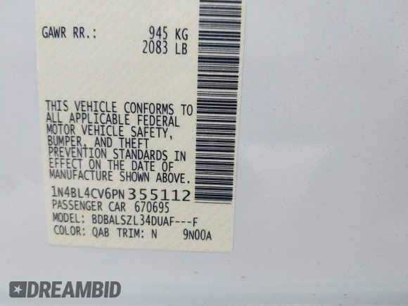 2023 Nissan Altima 2.5 SR with VIN 1N4BL4CV6PN355112, listed as a IAAI auction lot 40132131 with 11,807 mi miles. Bid and sale history available at carsss.com. Image 9.