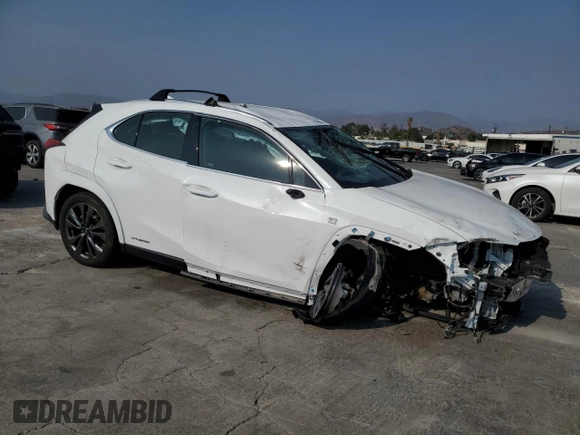 2022 Lexus UX 250h F Sport with VIN JTHE9JBHXN2057983, listed as a Copart auction lot 71456654 with 27,367 mi miles and Salvage Title. Bid and sale history available at DreamBid. Image 4.